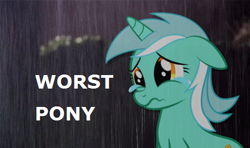 Size: 462x274 | Tagged: safe, lyra heartstrings, pony, unicorn, abuse, background pony strikes again, crying, image macro, lyrabuse, meme, op is a cuck, op is trying to start shit, sad, solo, worst pony