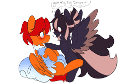 Size: 1280x853 | Tagged: safe, artist:silverknight27, oc, oc only, oc:goldenfox, oc:silver rose, pegasus, pony, blushing, chest fluff, clothes, crossdressing, dress, fluffy, male, simple background, spread wings, stallion, straight, transparent background, wingboner