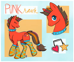 Size: 1024x853 | Tagged: safe, artist:styxlady, oc, oc only, oc:punk rawk, clothes, collar, eyes closed, reference sheet, socks, solo