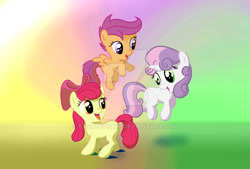 Size: 900x608 | Tagged: safe, artist:stratodraw, apple bloom, scootaloo, sweetie belle, commission, cutie mark crusaders, my little pony, watermark