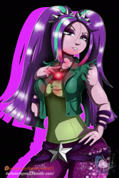 Size: 1280x1920 | Tagged: safe, artist:darkmirroremo23, aria blaze, equestria girls, rainbow rocks, black background, clothes, eyeshadow, jewelry, lidded eyes, looking at you, makeup, pendant, simple background, smiling, solo