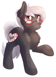 Size: 1123x1539 | Tagged: safe, artist:allyclaw, oc, oc only, oc:black forest, pony, chest fluff, ear fluff, fluffy, glasses, looking up, male, raised hoof, simple background, solo, stallion, transparent background