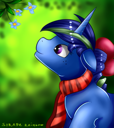 Size: 855x960 | Tagged: safe, artist:rainbowstrage, oc, oc only, pony, unicorn, clothes, flower, scarf, solo