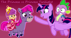 Size: 1100x600 | Tagged: safe, artist:sollace, edit, screencap, spike, twilight sparkle, twilight sparkle (alicorn), alicorn, dragon, pony, danger mouse, dawn crumhorn, dragons riding ponies, magic pony, riding, the princess