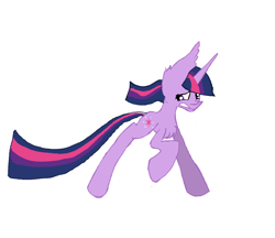 Size: 1628x1404 | Tagged: safe, artist:haillee, twilight sparkle, animatic, colored, cutie mark, looking back, running, scared, simple background, solo, teeth, wip