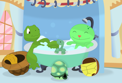 Size: 3540x2410 | Tagged: safe, artist:porygon2z, tank, tortoise, turtle, bath, crossover, franklin the turtle, happy tree friends