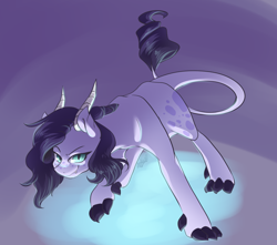 Size: 1050x930 | Tagged: safe, artist:yuyusunshine, oc, oc only, oc:radiant amethyst, dracony, hybrid, claws, fangs, horns, interspecies offspring, offspring, parent:rarity, parent:spike, parents:sparity, slit eyes, solo