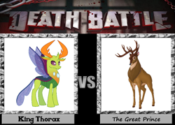 Size: 1008x720 | Tagged: safe, thorax, changedling, changeling, to where and back again, bambi, crossover, death battle, disney, exploitable meme, king thorax, meme, the great prince