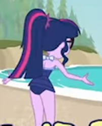 Size: 768x957 | Tagged: safe, screencap, sci-twi, twilight sparkle, better together, equestria girls, forgotten friendship, ass, beach, clothes, cropped, female, needs more jpeg, ponytail, rear view, sexy, solo, swimsuit, twibutt