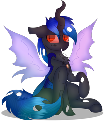 Size: 2558x3067 | Tagged: safe, artist:tomboygirl45, oc, oc only, oc:imitation, changeling, blue changeling, high res, male, simple background, sitting, solo, transparent background