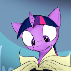 Size: 2000x2000 | Tagged: safe, artist:loceri, twilight sparkle, pony, unicorn, book, reading, shocked, solo, wide eyes