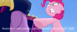 Size: 1280x533 | Tagged: safe, screencap, pinkie pie, twilight sparkle, twilight sparkle (alicorn), alicorn, pony, my little pony: the movie, angry, can you spare a dime?, script in the comments, spongebob squarepants