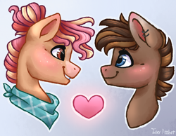 Size: 1024x796 | Tagged: safe, artist:twixyamber, oc, oc only, earth pony, pony, bust, heart, male, portrait, shipping, stallion