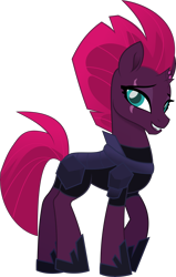 Size: 5434x8557 | Tagged: safe, artist:jhayarr23, tempest shadow, pony, unicorn, my little pony: the movie, absurd resolution, armor, broken horn, cute, eye scar, female, happy, hoof shoes, looking at you, mare, pretty pretty tempest, raised hoof, scar, simple background, smiling, solo, tempestbetes, transparent background, vector, when she smiles