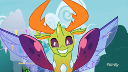 Size: 1920x1080 | Tagged: safe, screencap, thorax, changedling, changeling, triple threat, cute, discovery family logo, faic, king thorax, smiling, solo, spread wings, thorabetes, when he smiles, wings