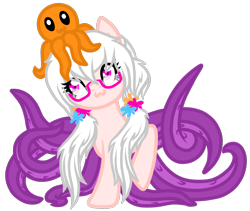 Size: 1423x1200 | Tagged: safe, artist:purpleloverpony, oc, oc only, oc:tavita kala splat, monster pony, octopony, octopus, original species, 2018 community collab, :3, cute, derpibooru community collaboration, female, glasses, hairband, ocbetes, pigtails, simple background, solo, transparent background