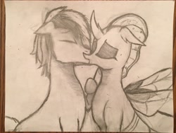Size: 4032x3024 | Tagged: safe, artist:drawer450, derpibooru import, ocellus, sandbar, changedling, changeling, earth pony, pony, couple, duo, eyes closed, female, kissing, making out, male, ocelbar, romantic, shipping, straight, traditional art