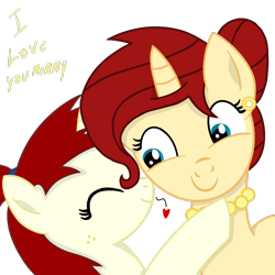 Size: 1000x1000 | Tagged: safe, artist:toyminator900, oc, oc only, oc:golden brooch, oc:silver draw, pony, unicorn, cute, daaaaaaaaaaaw, duo, ear piercing, earring, female, freckles, hug, jewelry, mother, mother and child, mother and daughter, necklace, parent and child, piercing, simple background, smiling, transparent background