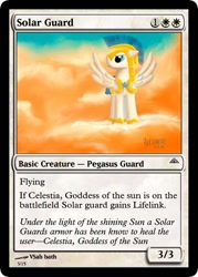 Size: 375x523 | Tagged: safe, artist:magicbronie24, artist:vsabbath, armor, card, cloud, helmet, magic the gathering, royal guard, solo, trading card