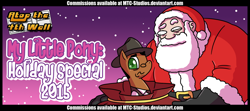 Size: 1024x453 | Tagged: safe, artist:drcrafty, oc, oc only, spoiler:comicholiday2015, atop the fourth wall, linkara, sack, santa claus, santa sack, title card