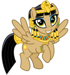 Size: 3000x3200 | Tagged: safe, artist:cheezedoodle96, derpibooru import, idw, queen cleopatrot, pegasus, pony, from the shadows, spoiler:comic, spoiler:comic53, .svg available, bracelet, braid, egyptian, eyeshadow, female, flying, headdress, idw showified, jewelry, makeup, mare, regalia, simple background, solo, svg, transparent background, vector