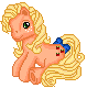 Size: 79x80 | Tagged: safe, artist:katcombs, applejack (g1), g1, base used, bow, pixel art, simple background, solo, tail bow, transparent background