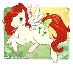 Size: 900x810 | Tagged: safe, artist:suzanami, derpibooru import, paradise, pegasus, pony, g1, bow, cute, paradawwse, solo, tail bow