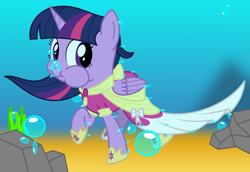 Size: 2400x1650 | Tagged: safe, artist:bladedragoon7575, twilight sparkle, twilight sparkle (alicorn), alicorn, clothes, coronation dress, dress, holding breath, solo, underwater