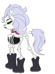 Size: 3024x4032 | Tagged: safe, artist:larrykitty, derpibooru import, skellinore, pony, skeleton pony, the break up breakdown, blushing, bone, boots, female, kerchief, looking at you, looking back, looking back at you, mare, open mouth, plot, shoes, simple background, skeleton, solo, transparent background