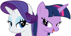 Size: 10081x5119 | Tagged: safe, artist:pink1ejack, rarity, twilight sparkle, twilight sparkle (alicorn), alicorn, pony, unicorn, fame and misfortune, absurd resolution, duo, female, flawless, lidded eyes, mare, open mouth, simple background, smiling, transparent background, vector