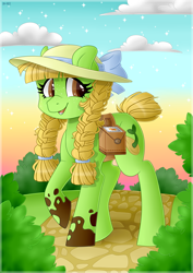 Size: 1024x1448 | Tagged: safe, artist:sk-ree, derpibooru import, oc, earth pony, pony, female, hat, mare, saddle bag, solo