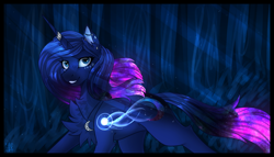 Size: 1750x1000 | Tagged: safe, artist:kseniyart, oc, oc only, oc:galaxy moon, pony, unicorn, female, magic, mare, solo