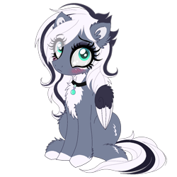 Size: 1200x1200 | Tagged: safe, artist:darkest-lunar-flower, derpibooru import, oc, oc only, oc:euphemia, pegasus, pony, 2019 community collab, blushing, cheek fluff, chest fluff, choker, cute, derpibooru community collaboration, ear fluff, female, fluffy, mare, simple background, sitting, solo, transparent background