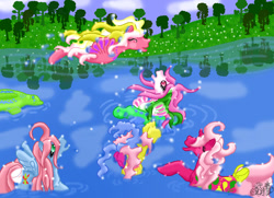 Size: 1024x743 | Tagged: safe, artist:gwendelyn, pony, sea pony, g1, baby, baby pony, baby sugarcake, baby up up and away, dipper, sea spray