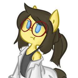 Size: 700x700 | Tagged: safe, artist:spheedc, derpibooru import, oc, oc:sphee, earth pony, semi-anthro, bipedal, clothes, digital art, female, glasses, lab coat, mare, ponytail, pouting, shoulder, simple background, solo, transparent background