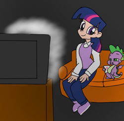 Size: 720x705 | Tagged: safe, artist:toyminator900, spike, twilight sparkle, human, humanized