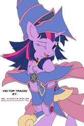 Size: 7816x11740 | Tagged: safe, artist:ardail, artist:blackjack42, twilight sparkle, pony, unicorn, absurd resolution, chest fluff, clothes, cosplay, costume, cute, dark magician girl, dark magician mare, dark magician twilight, ear fluff, female, looking at you, mare, one eye closed, open mouth, simple background, solo, transparent background, twiabetes, vector, vector trace, wink, yu-gi-oh!