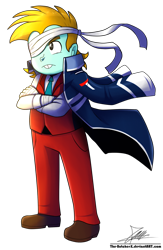 Size: 820x1260 | Tagged: safe, artist:the-butch-x, snips, equestria girls, ace attorney, apollo justice, clothes, colored, commission, crossover, dual destinies, eyepatch, jacket, solo