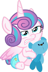 Size: 2157x3222 | Tagged: safe, artist:red4567, princess flurry heart, pony, a flurry of emotions, baby, baby pony, cloth diaper, cute, diaper, female, filly, flurrybetes, growling, plushie, pretending to be a bear, safety pin, simple background, solo, teddy bear, transparent background, vector