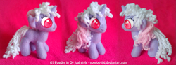 Size: 1349x500 | Tagged: safe, artist:voodoo-tiki, powder, g1, female, filly, g1 to g4, generation leap, irl, photo, plushie, solo, younger