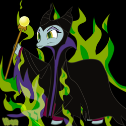 Size: 4096x4096 | Tagged: safe, artist:venaf, derpibooru import, pony, absurd resolution, atg 2018, clothes, female, fire, green fire, maleficent, mare, newbie artist training grounds, ponified, robe, staff, standing