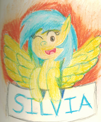 Size: 964x1164 | Tagged: safe, artist:b-cacto, oc, oc only, oc:silvia, one eye closed, solo, traditional art, wink