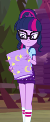 Size: 270x649 | Tagged: safe, derpibooru import, screencap, sci-twi, twilight sparkle, equestria girls, legend of everfree, camp everfree outfits, clothes, cropped, glasses, lantern, paper lantern, ponytail, shorts, socks, solo