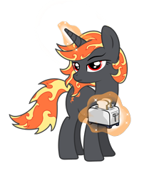 Size: 1900x2200 | Tagged: safe, artist:pizzamovies, derpibooru import, oc, oc only, oc:incendia, pony, unicorn, fanfic:antipodes, 2019 community collab, bread, cutie mark, derpibooru community collaboration, female, food, horn, magic, mare, simple background, solo, telekinesis, toast, toaster, transparent background