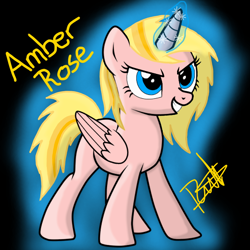 Size: 768x768 | Tagged: safe, artist:thunder burst, derpibooru import, oc, oc:amber burst, alicorn, pony, alicorn oc, cute, female, magic, mare, solo, text