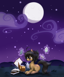 Size: 5000x6000 | Tagged: safe, artist:cindrytuna, oc, oc only, earth pony, pony, absurd resolution, book, magic, moon, solo