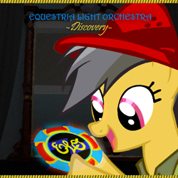 Size: 1200x1200 | Tagged: safe, artist:ambits, artist:grapefruitface1, part of a set, daring do, pony, album, album cover, complex background, electric light orchestra, music, parody, ponified, ponified album cover, solo, vector, vector edit