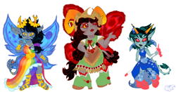 Size: 1280x673 | Tagged: safe, artist:pumpkin-somethin-art, derpibooru import, troll, aradia megido, barely pony related, butterfly wings, clothes, cosplay, costume, dress, gala dress, grand galloping gala, homestuck, not pony, terezi pyrope, vriska serket