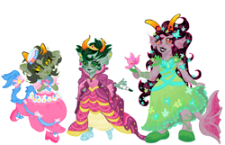 Size: 1280x824 | Tagged: safe, artist:pumpkin-somethin-art, derpibooru import, troll, barely pony related, clothes, cosplay, costume, dress, feferi peixes, gala dress, grand galloping gala, homestuck, humanoid, kanaya maryam, nepeta leijon, not pony