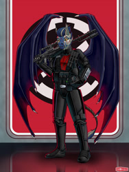 Size: 1080x1440 | Tagged: safe, artist:wwredgrave, oc, oc:darktrivia, anthro, bat, bat pony, armor, crossover, deathtrooper, empire, gun, male, rifle, soldier, solo, stallion, star wars, stormtrooper, weapon, wings